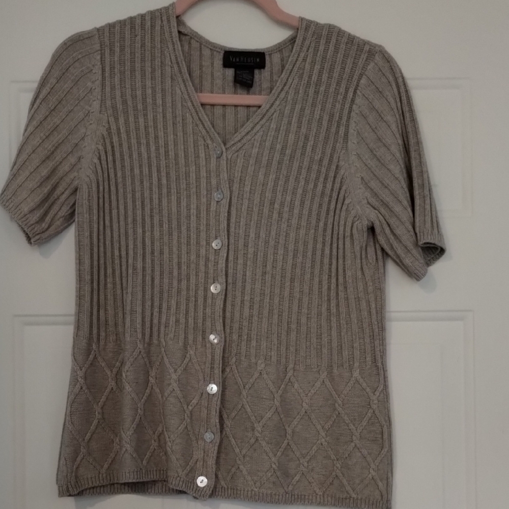 3 Women's Van Heusen Short Sleeve Ribbed Cardigan Size Large - Picture 4 of 15